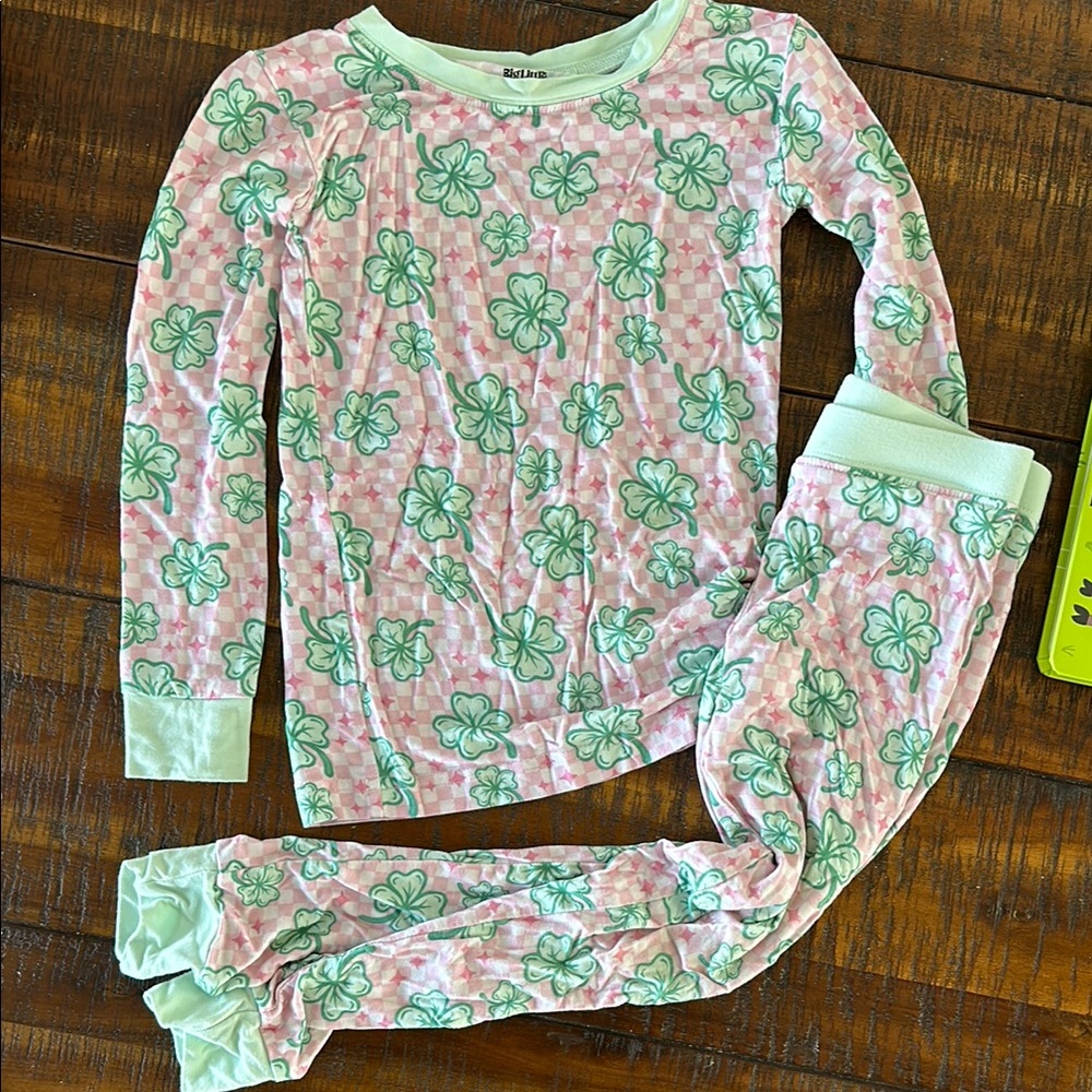 Dream Big Little Co St Patrick’s Pink and Green Clover Kids Pajamas
